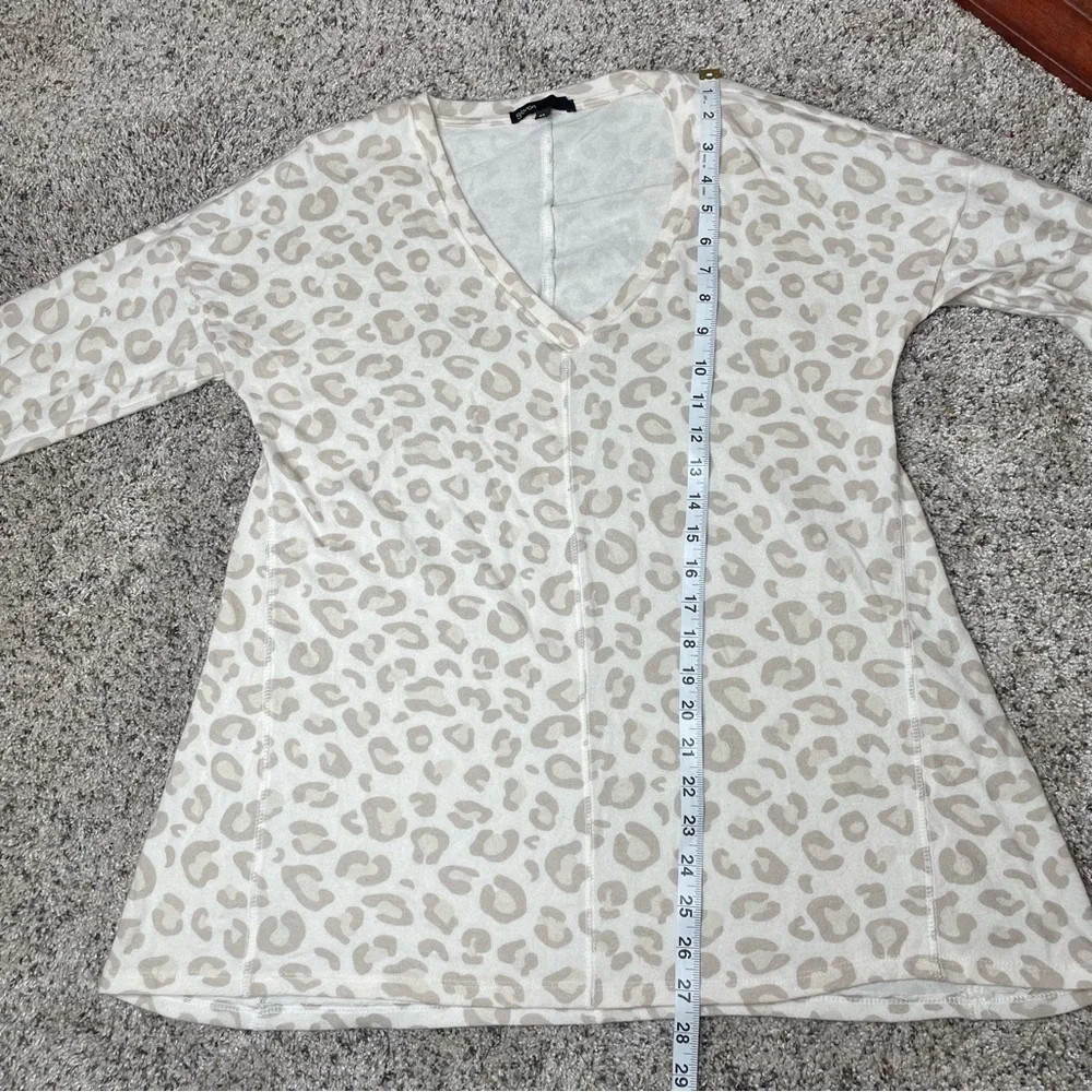 Gibson Leopard Print V-Neck Oversized Long Sleeve Top Tunic Sweater Extra Small